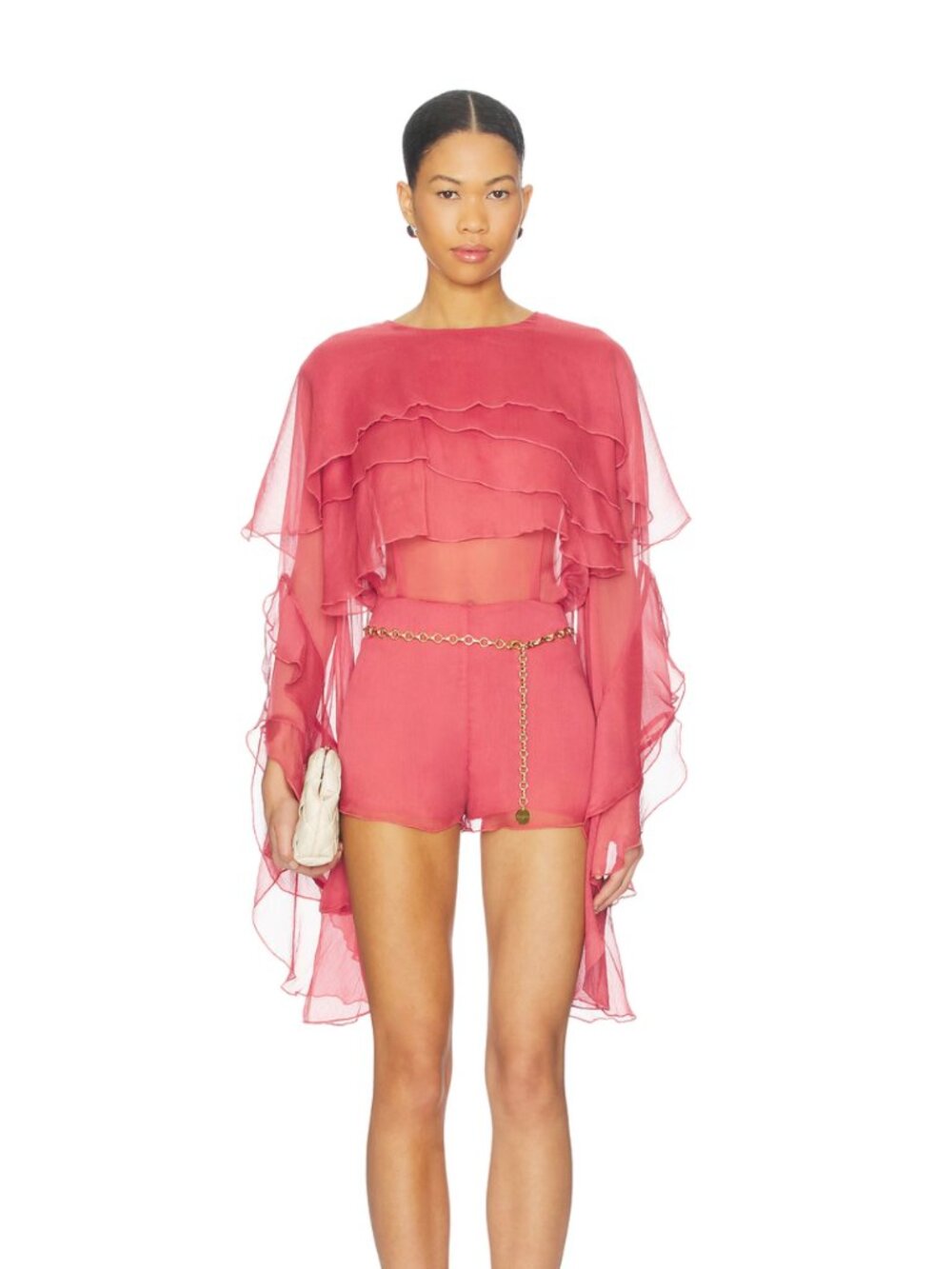 NEW Bardot Carson Ruffle Playsuit in Rose Pink Short Long Sleeve Romper 10
